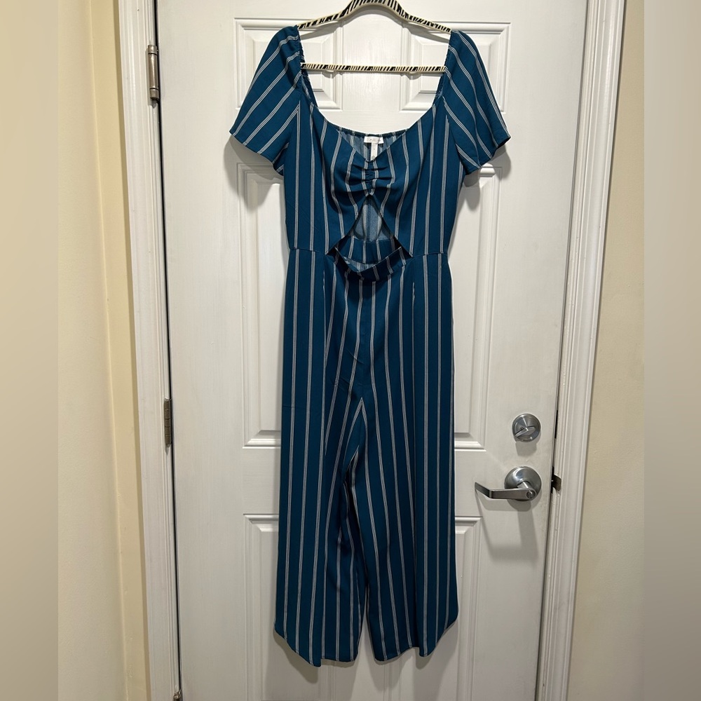 Leigh Blue and White Striped Jumpsuit